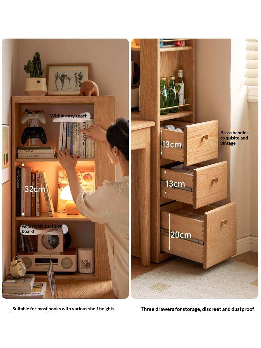 Cherry Solid Wood Retro Bookcase With Drawer