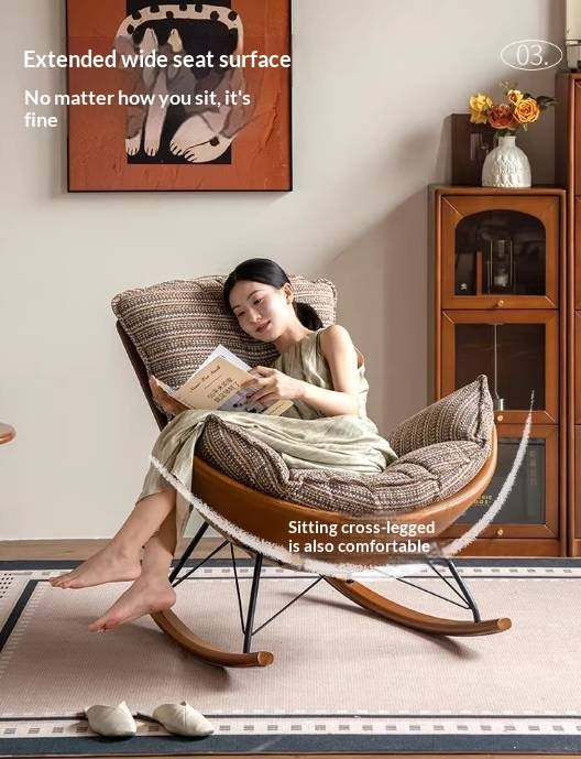 Egg Shell Lounge Chair with Rocking Base, Upholstered Cocoon Accent Chair Beech Legs