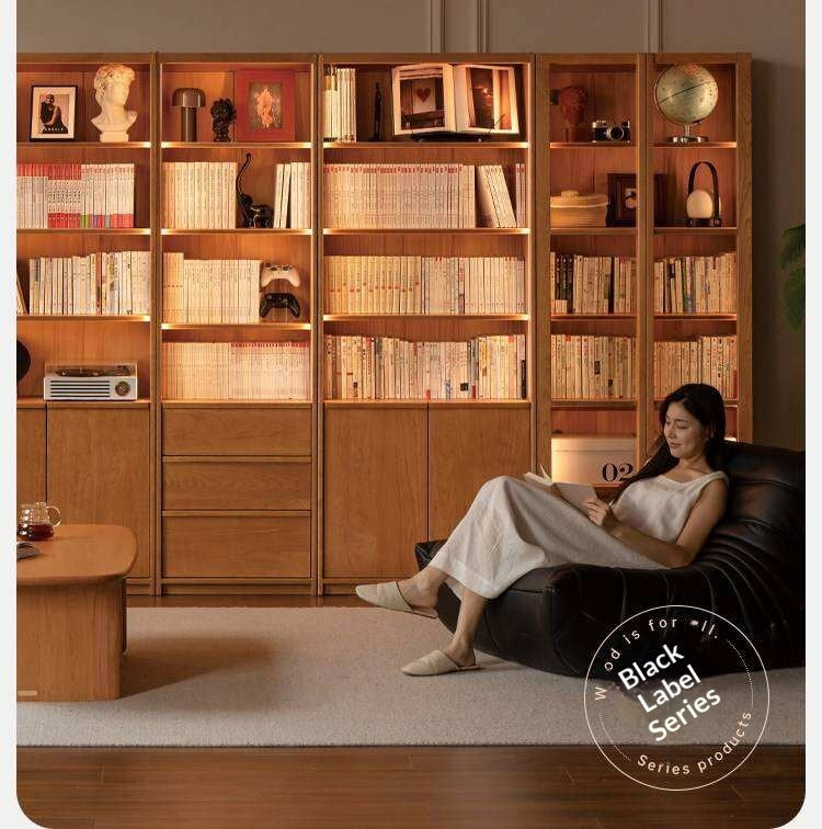 Cherry Solid Wood Bookcase Display Storage Cabinet for Study