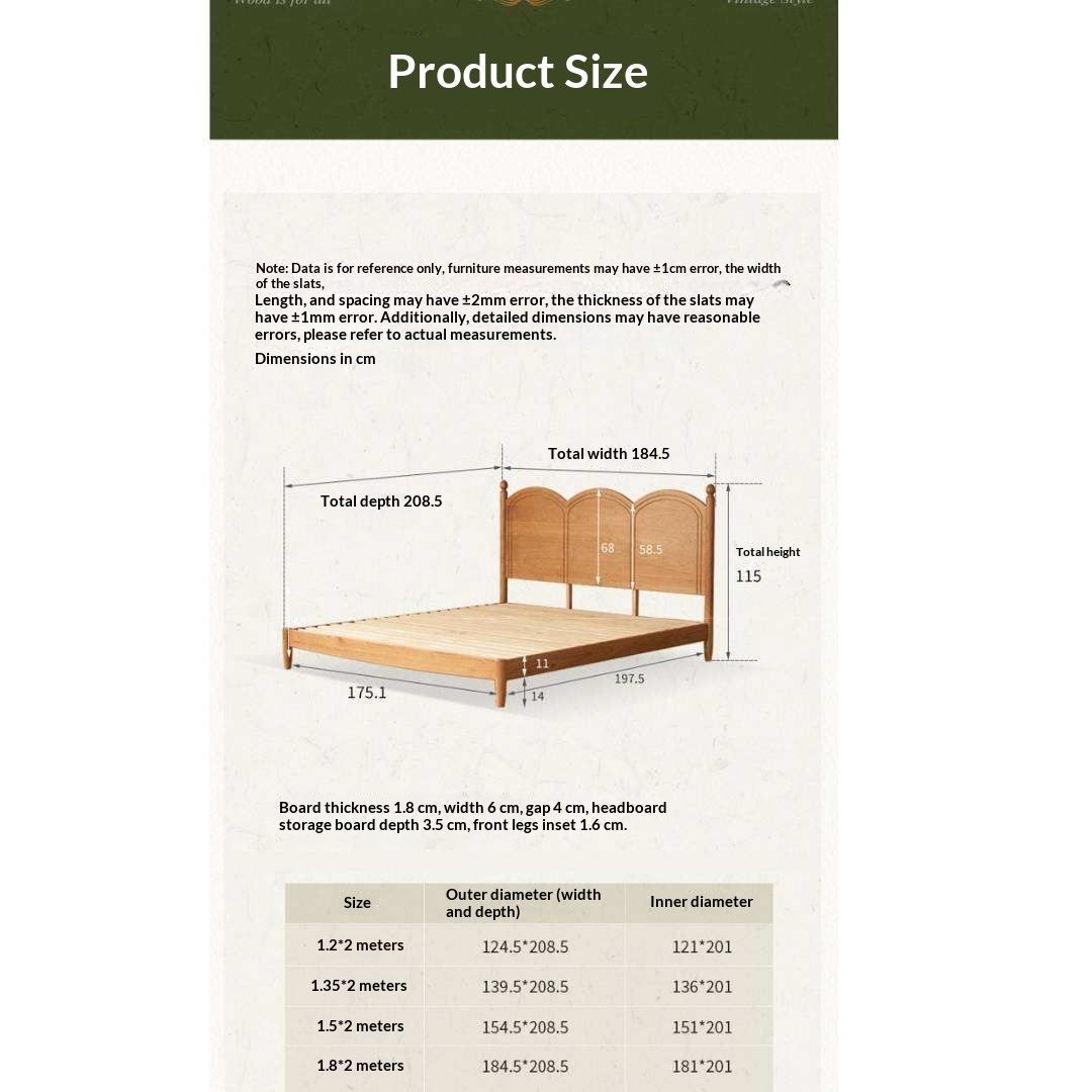Cherry Solid Wood French Country Arched Platform Bed with Spindle Legs