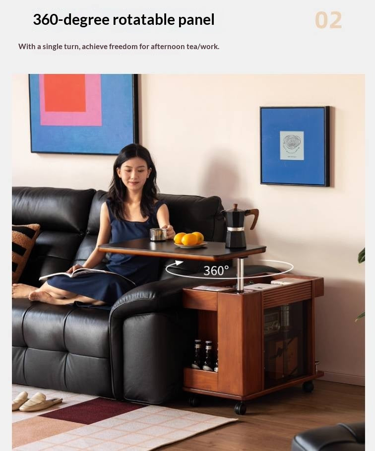 Poplar Solid Wood Elevating Rock Board Side Table