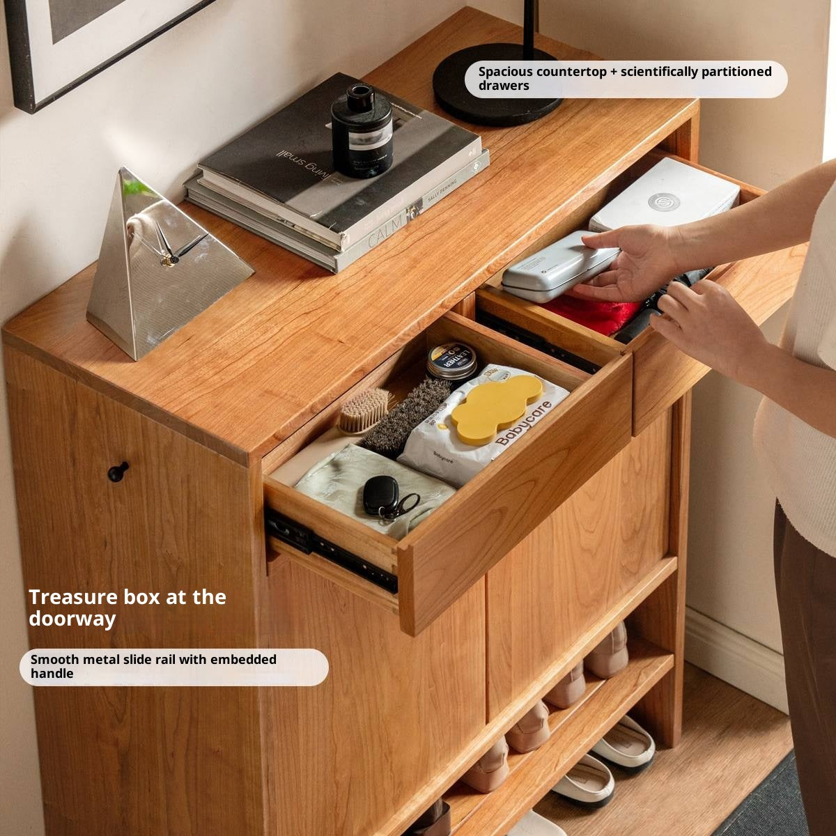 Cherry Solid Wood Modern Shoe Cabinet