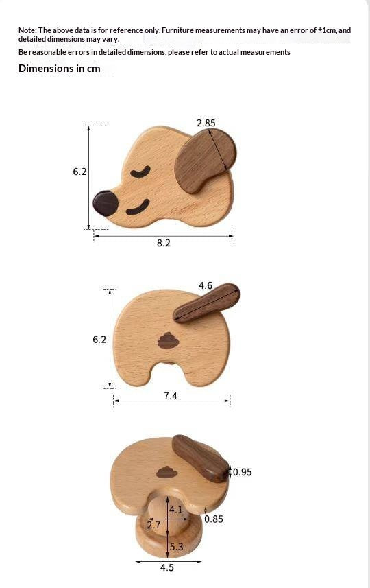 Beech, Black Walnut Solid Wood Puppy-Shaped Wall Hook with Cute Cartoon Design