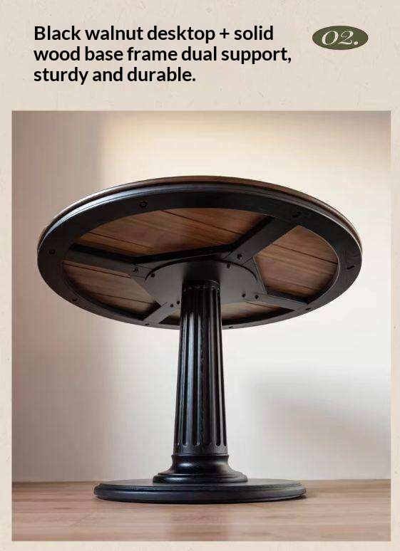 Black Walnut Solid Wood American Retro Round Dining Table