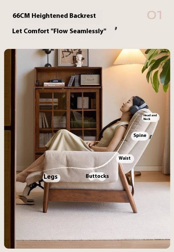 Ash Solid Wood Fabric Reclining Foldable Lounge armChair