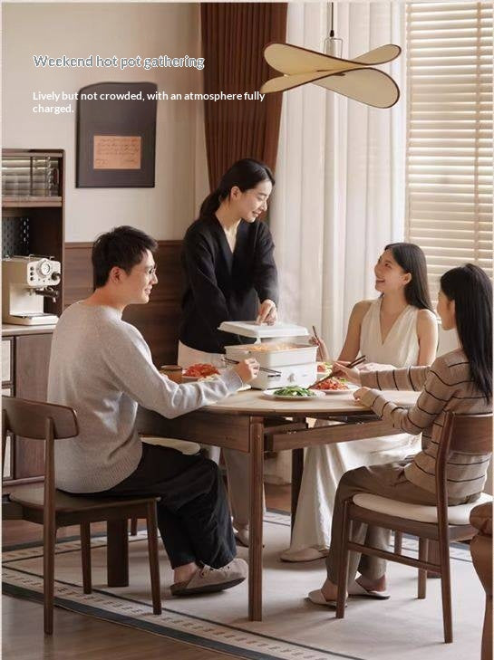 Black Walnut Solid Wood Folding Dining Table with Rock Plate Round Top