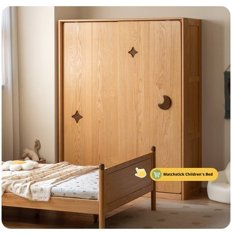 Oak Solid Wood Kids Sliding Door Wardrobe