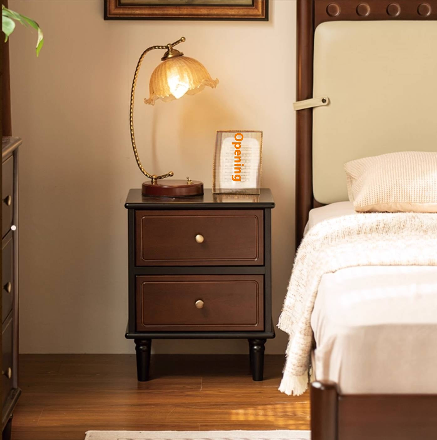 Black Walnut, Solid Rubberwood American Retro Style Nightstand