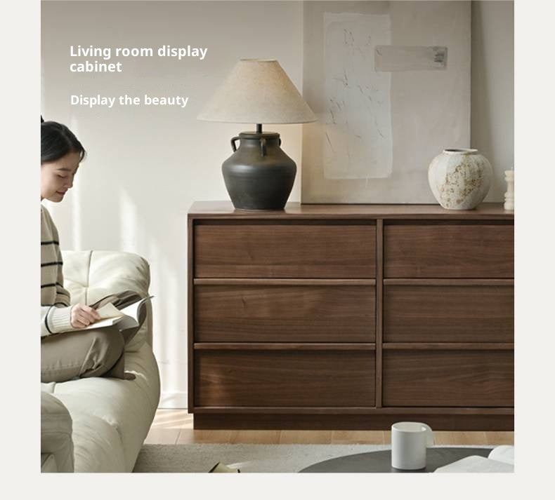 Black Walnut, Sandalwood, Oak Solid Wood Skeleton Line Chest of Drawers