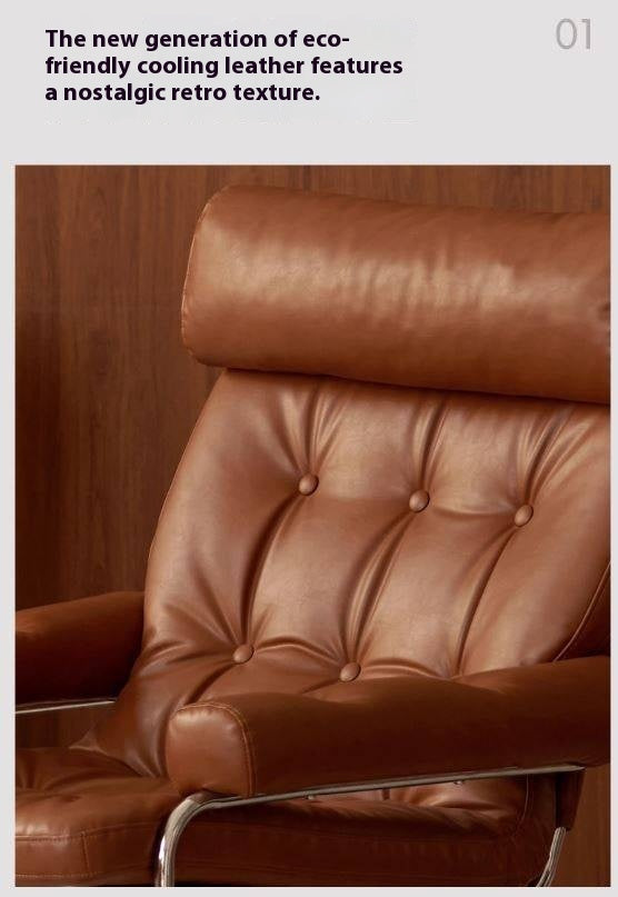 Bauhaus-Style Retro Armchair in Vintage Oil-Wax PU Leather