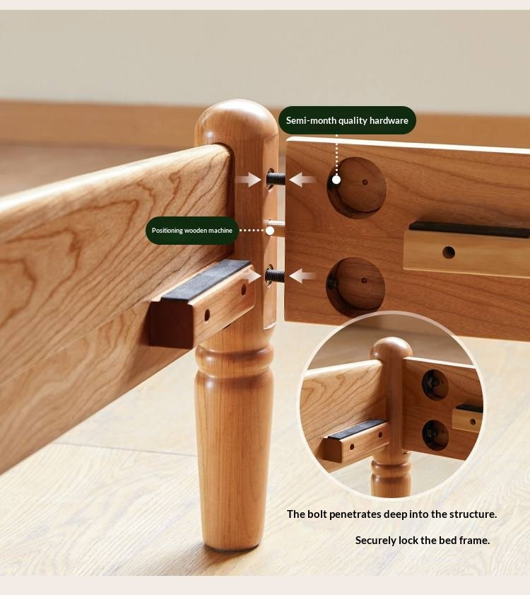 Cherry Solid Wood Bed — French Style Vintage Design