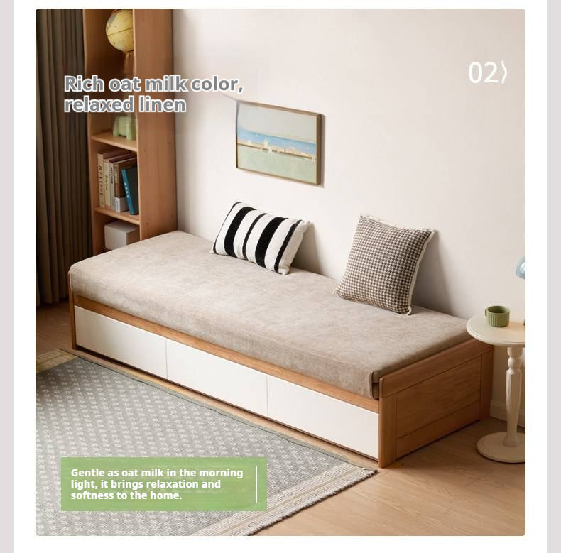 Solid RubberWood Storage Daybed with Pull-Out Drawer and Backless Design