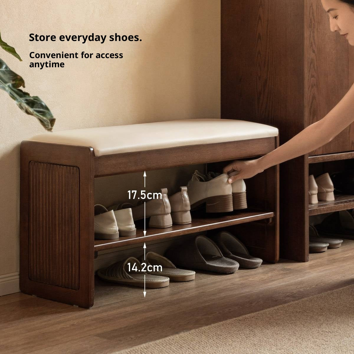 Solid Rubberwood Entryway Shoe Stool with Flip Top