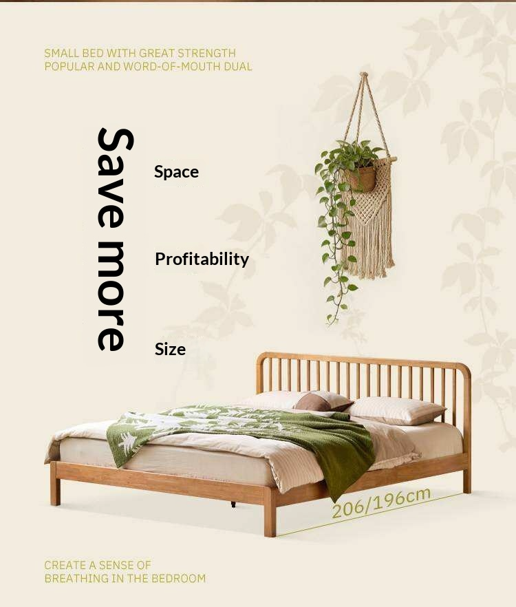 European Beech,Rubberwood Solid Wood Bed Modern Simple