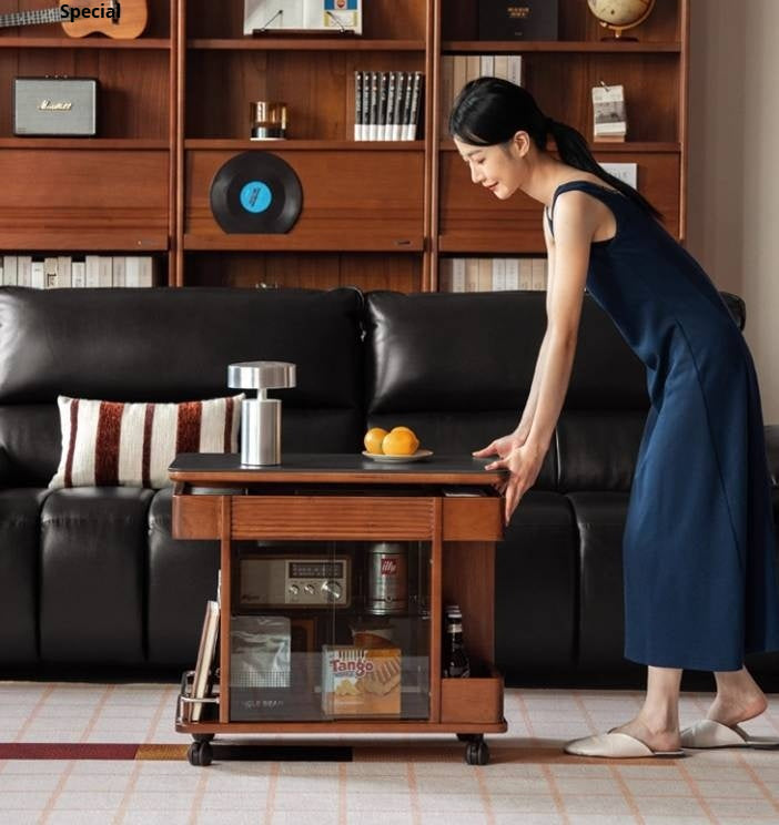 Poplar Solid Wood Elevating Rock Board Side Table