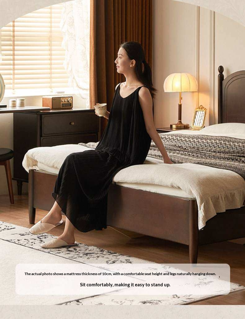 Poplar Solid Wood Bed with French Retro Style and Large Off-the-Floor Box Design