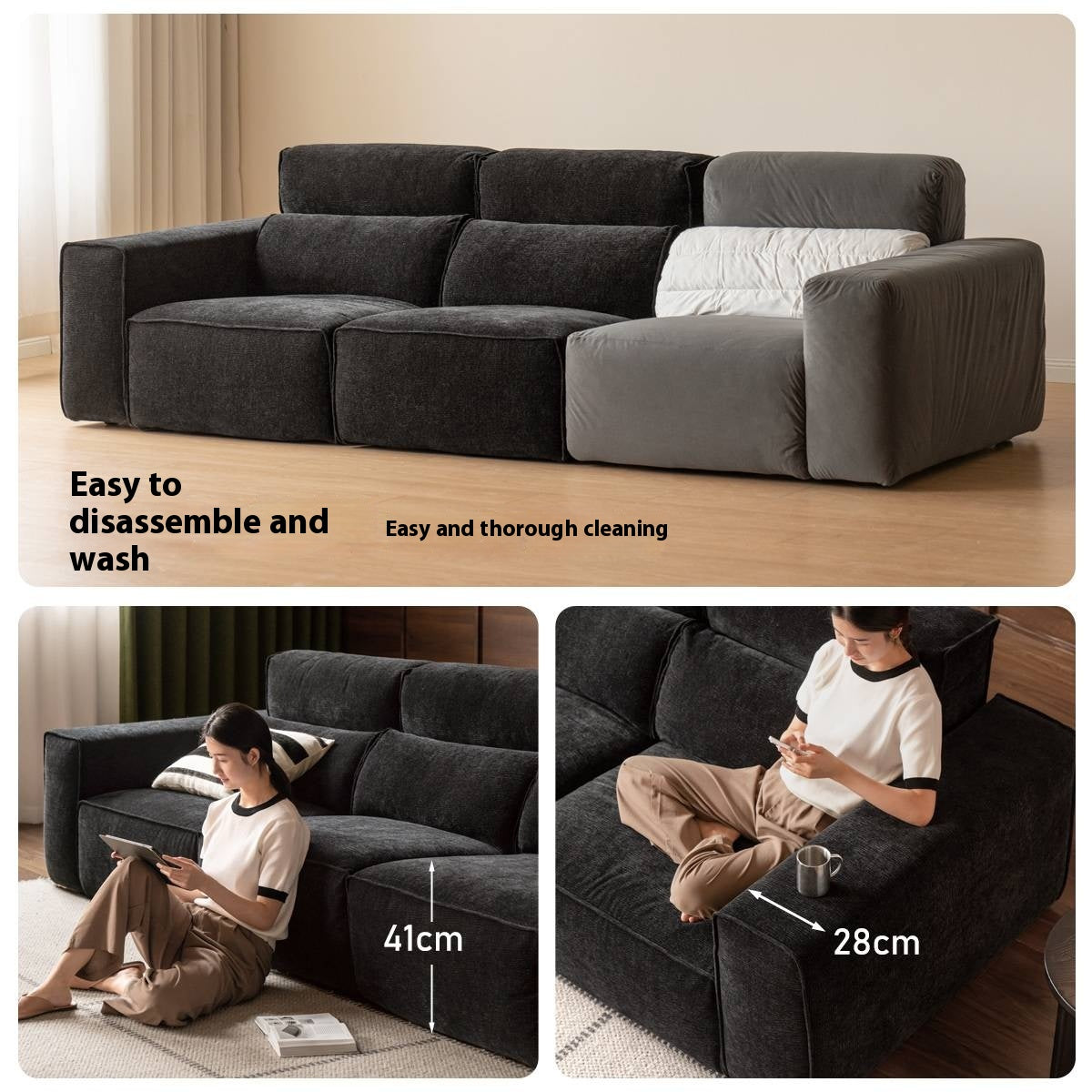Fabric Modern Style chenille tofu block Sofa.