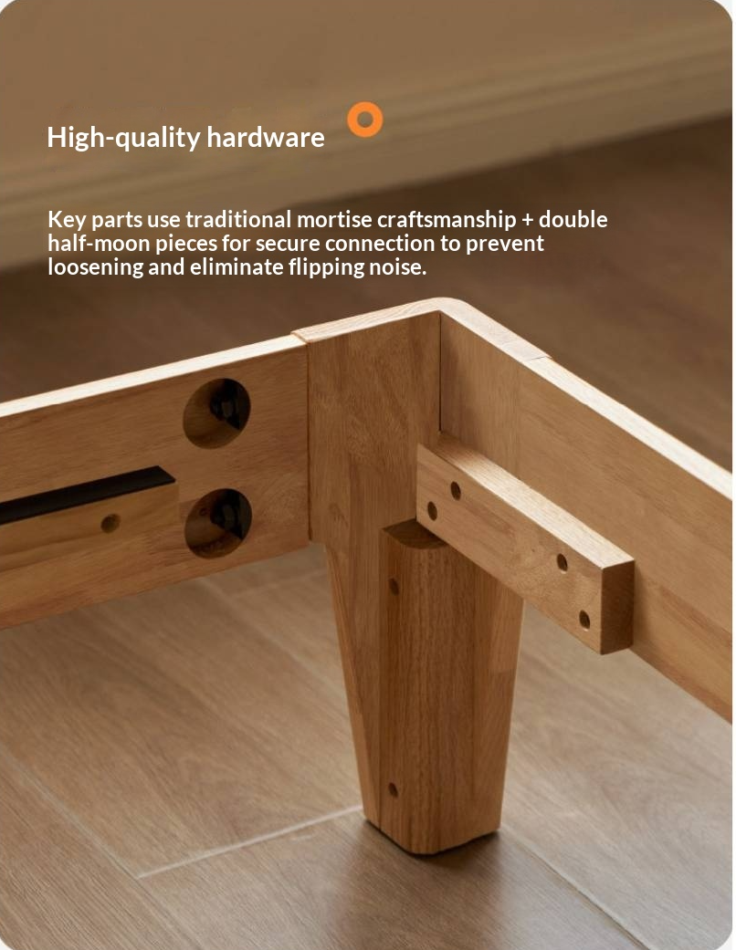 Rubberwood Solid Wood Bed — Modern Minimalist Design