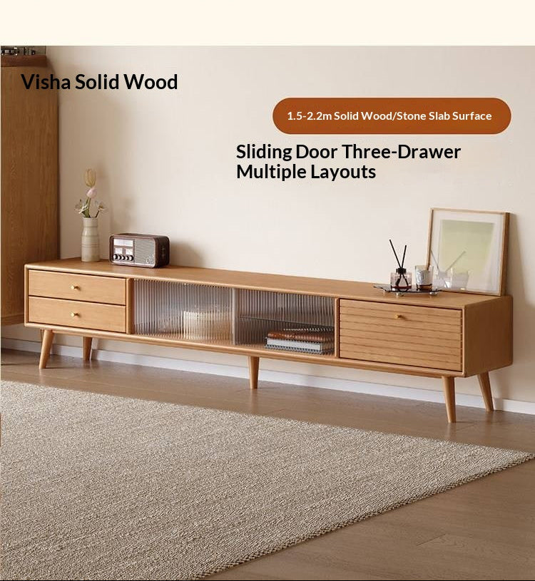 Solid Rubberwood Scandinavian TV Stand