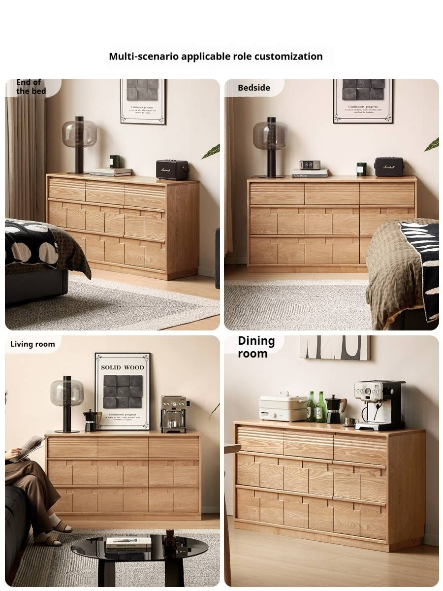 Oak Solid Wood Seven Bucket Drawer Cabinet