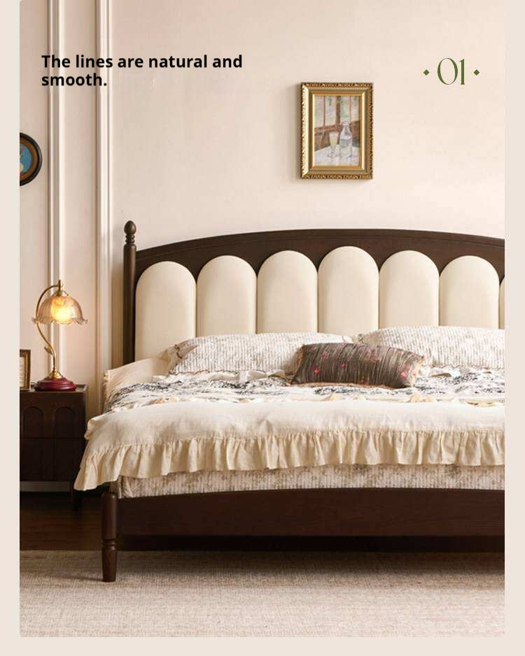Ash Solid Wood Arched Channel Tufted Platform Bed with Turned Posts