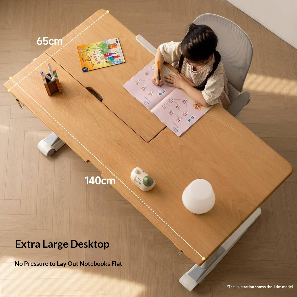 Beech Solid Wood Kids Raised and Lowered Study Table