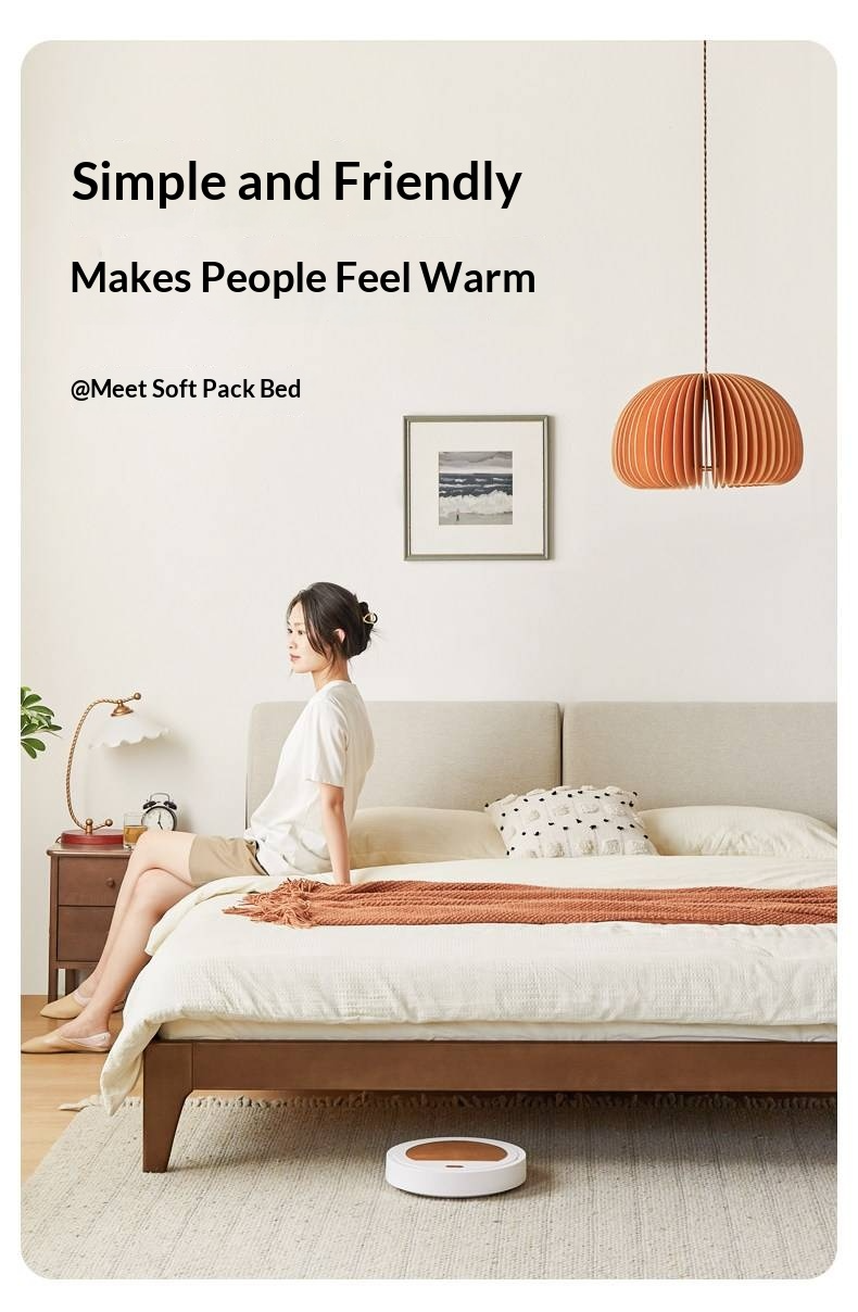 Beech Solid Wood Bed — Nordic Style, Modern Minimalist Design