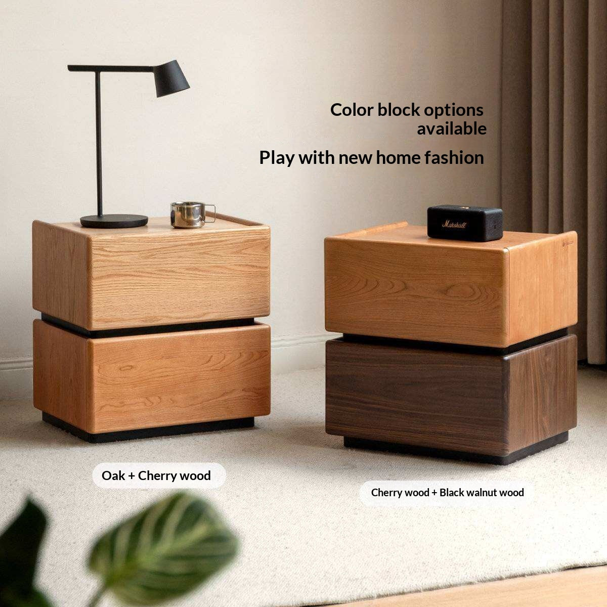 Oak Solid Wood Nightstand with Storage Drawer