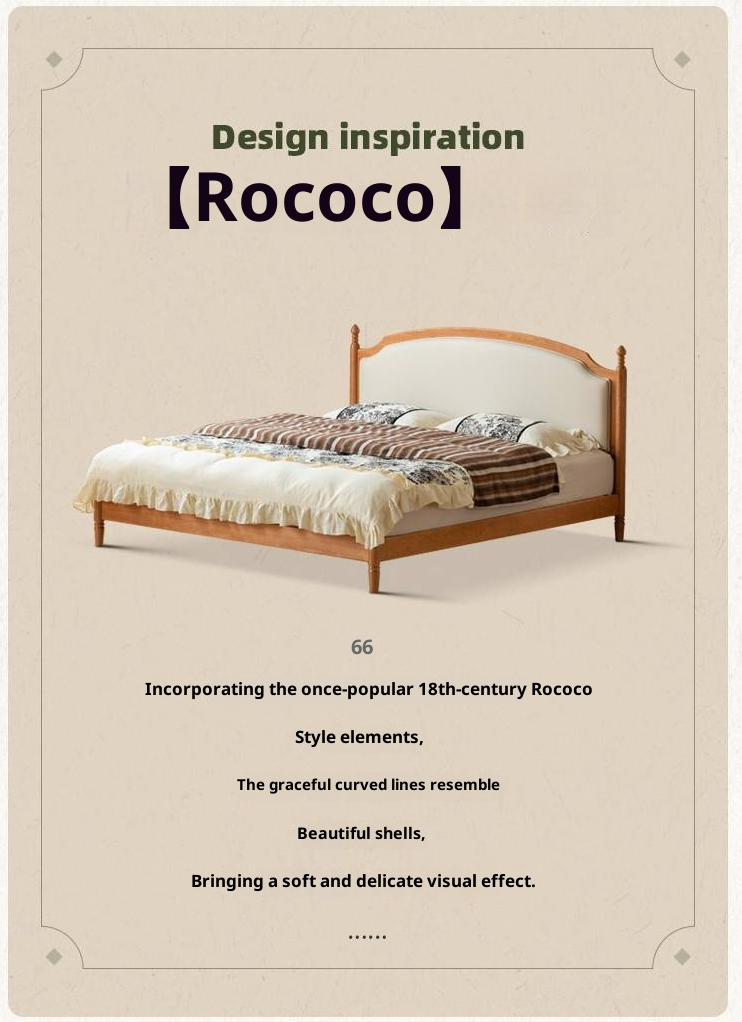 Cherry Solid Wood Soft Backrest Bed, French Retro Style