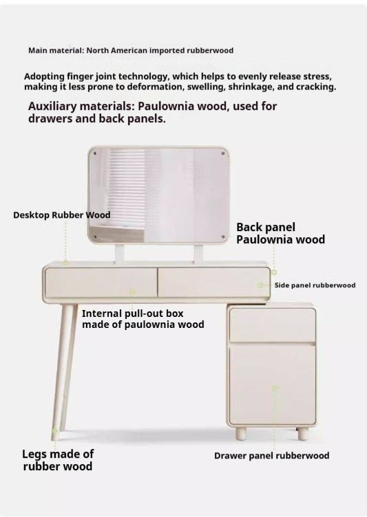 Solid Rubberwood Milky Telescopic Vanity Table.