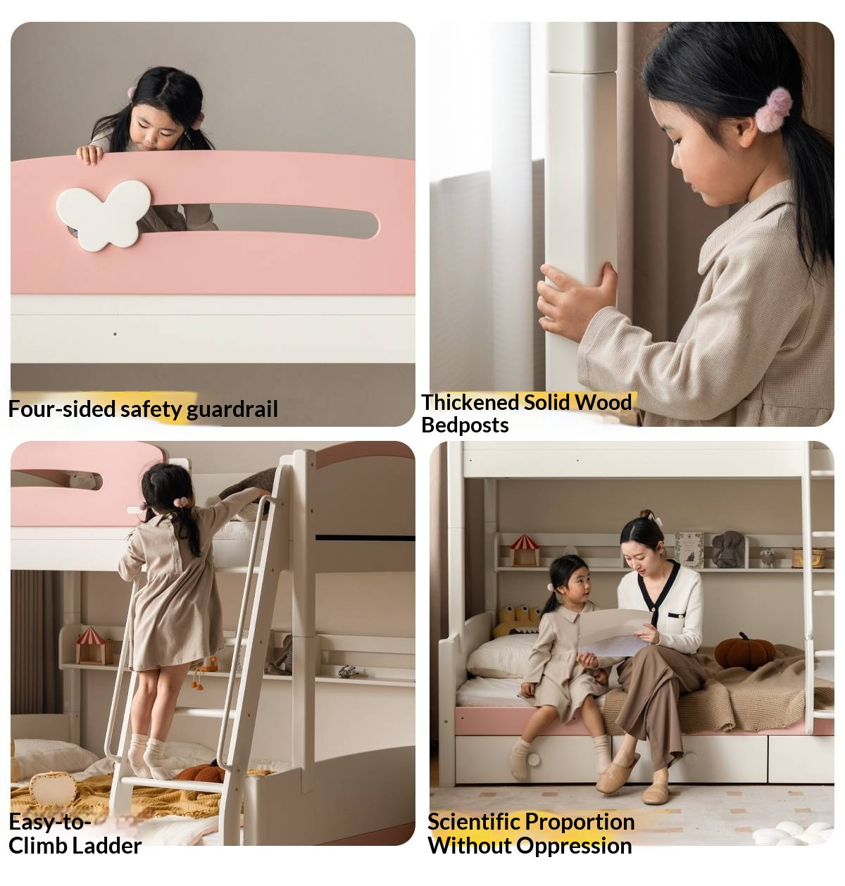 Rubberwood Solid Wood Children's Princess Storage Bunk Bed