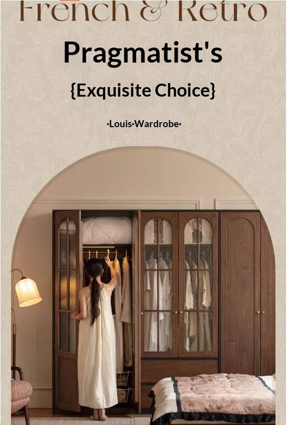 Black Walnut Solid Wood Wardrobe French Retro Style