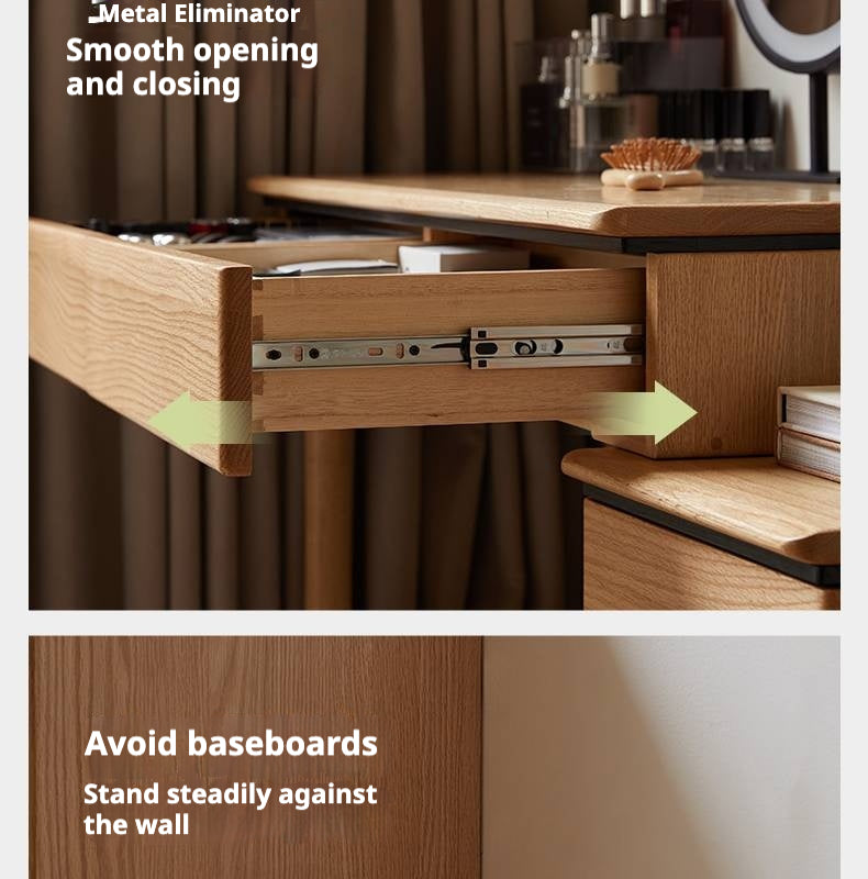 Oak Solid Wood Modern Retractable Vanity Table.