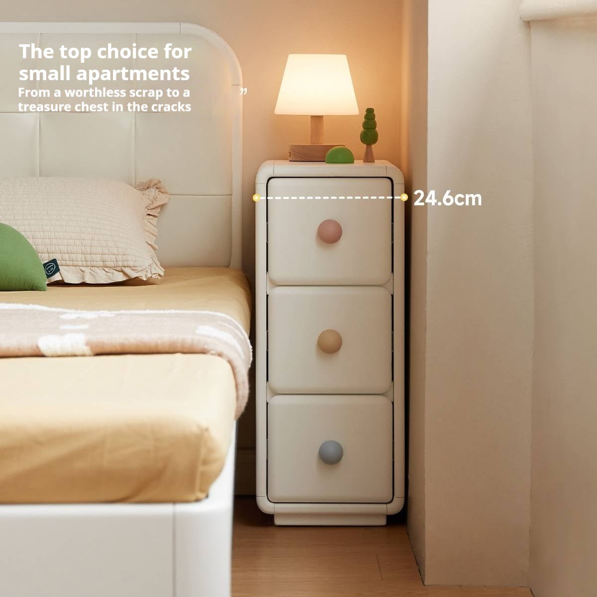 Solid Rubberwood, Beech Solid Wood Cream Style Ultra-narrow Children's Nightstand