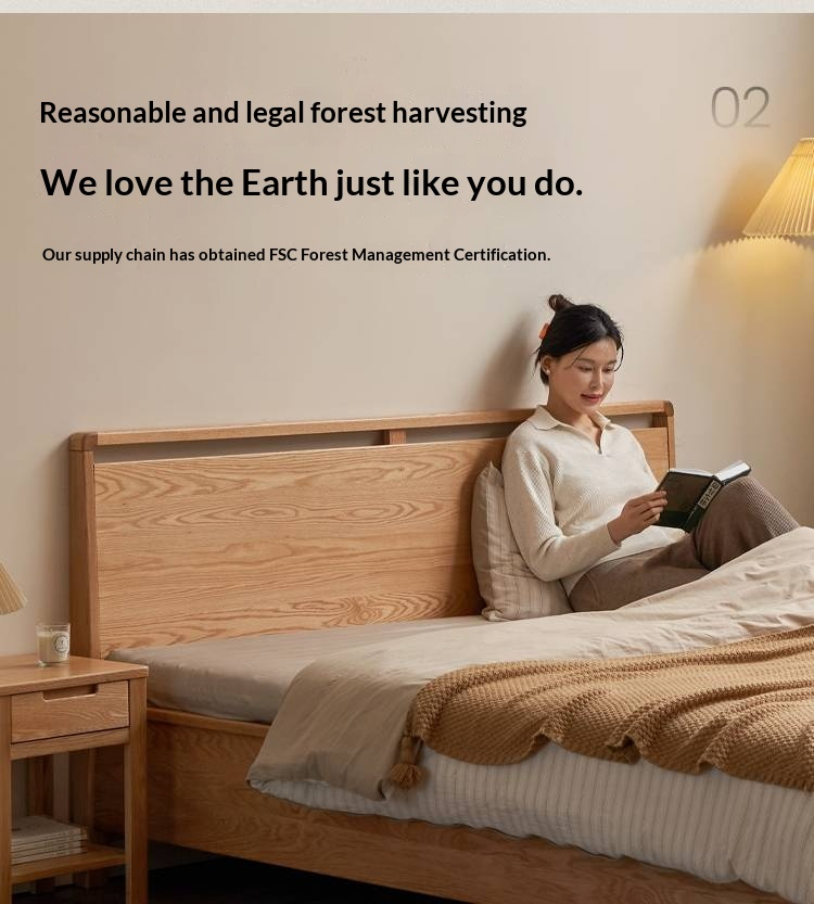 Oak Solid Wood High Box Bed in Modern Minimalist Design