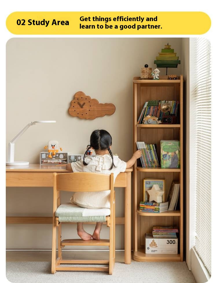 Beech Solid Wood Children's Bookshelf Storage Corner Cabinet