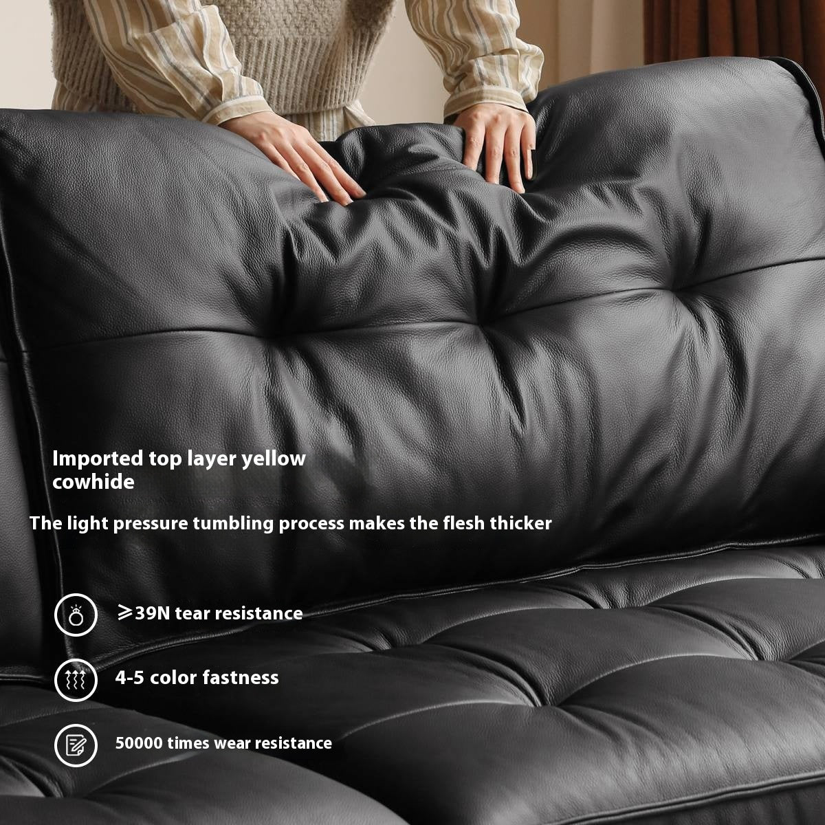 Genuine Leather Medieval Style Black tofu block Sofa