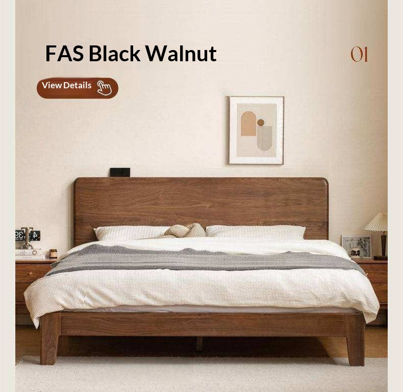 Golden Rosewood Solid Wood Platform Bed with Panel Headboard