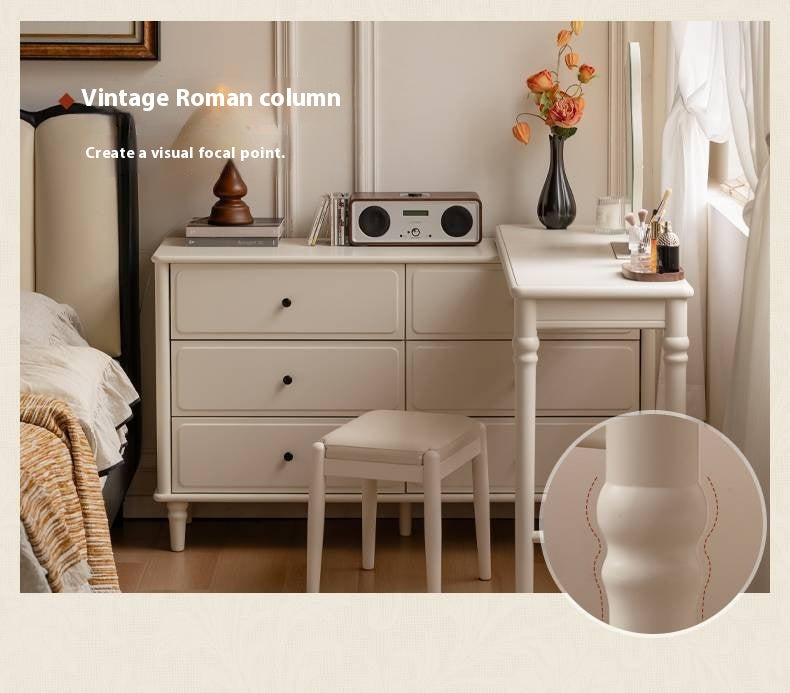 Solid Rubberwood French Retro Dressing Table