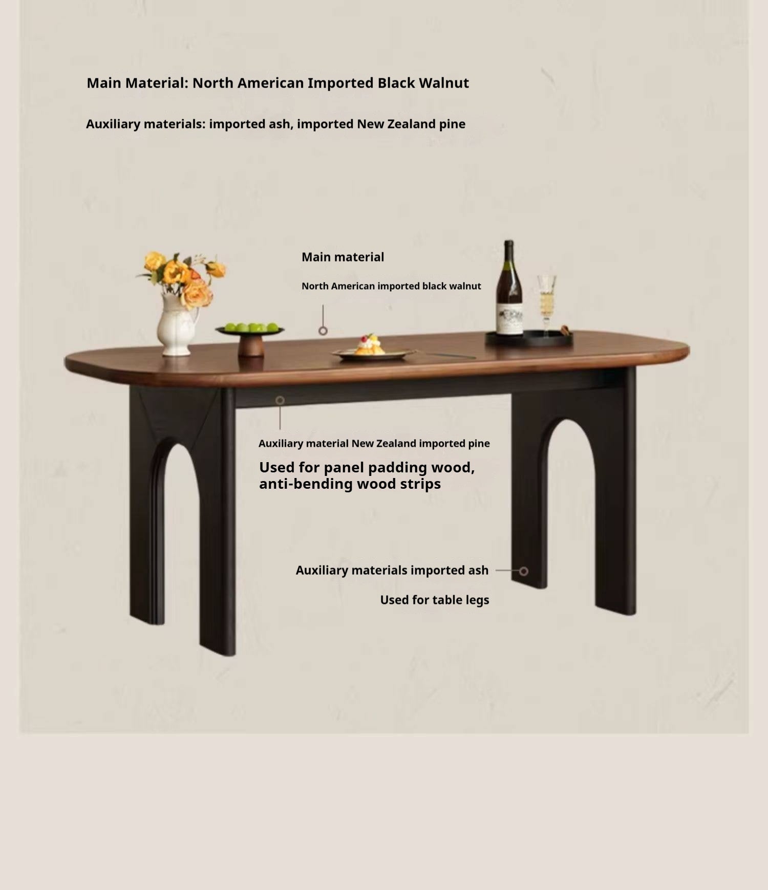 Black Walnut Solid Wood Dining Table French Retro