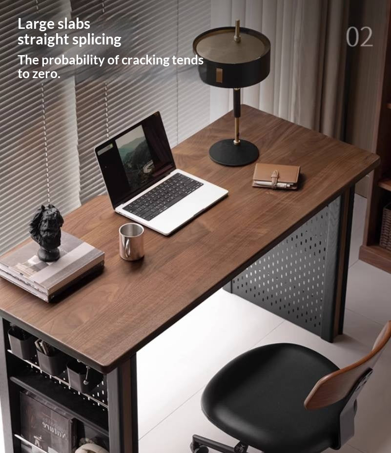 Black Walnut, Merbau Solid Wood Italian Light Luxury Computer Desk