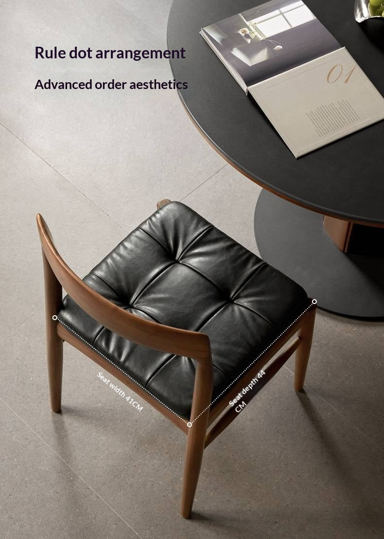 Set 4 pcs Black Walnut Solid Wood Dining Chair with Leather Seat, Mid Century Modern