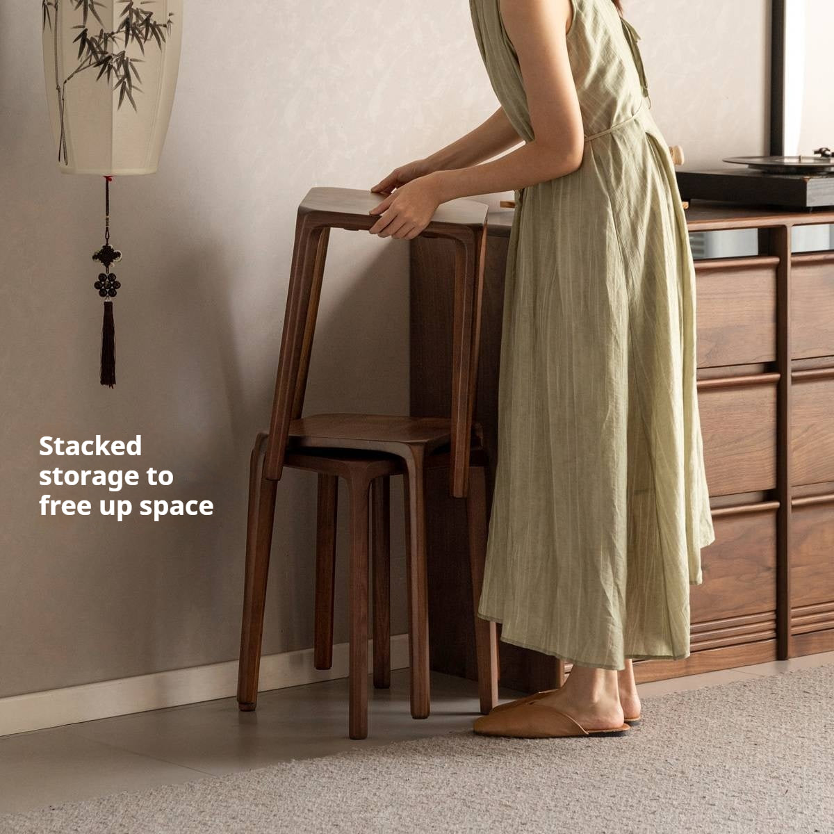 Black Walnut, Ash Solid Wood Square Stackable Stool