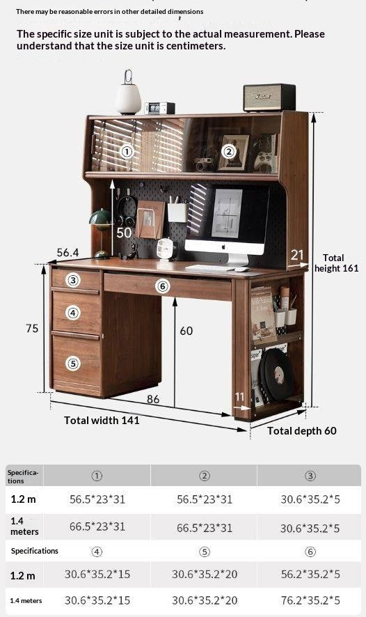 Black Walnut Solid Wood Combination Desk With Shelf