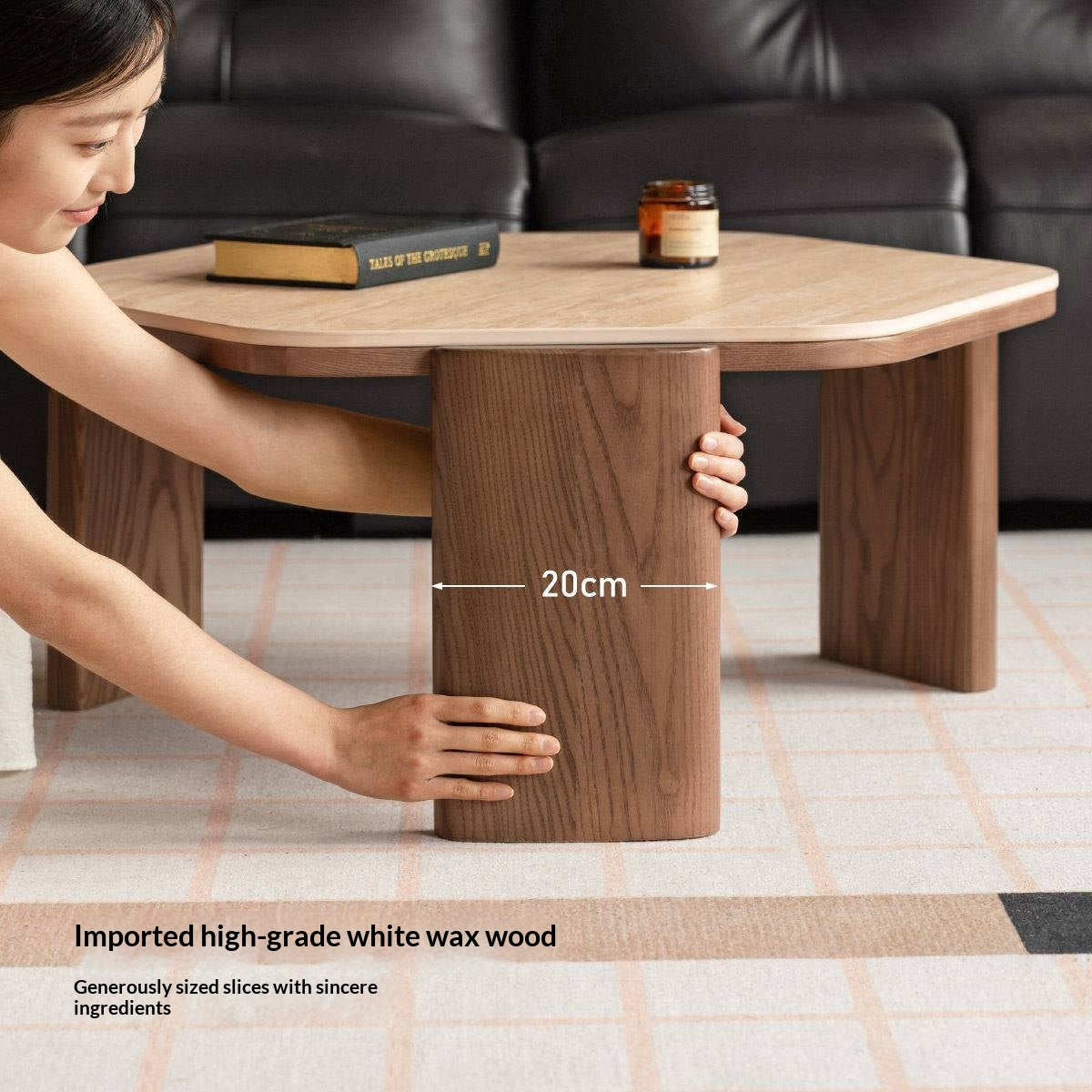 Ash Solid Wood Coffee Table with Wabi-Sabi Slab Design