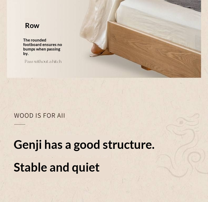 Ash Solid Wood Bed — Modern Minimalist Large Slab Design with Luminous Features