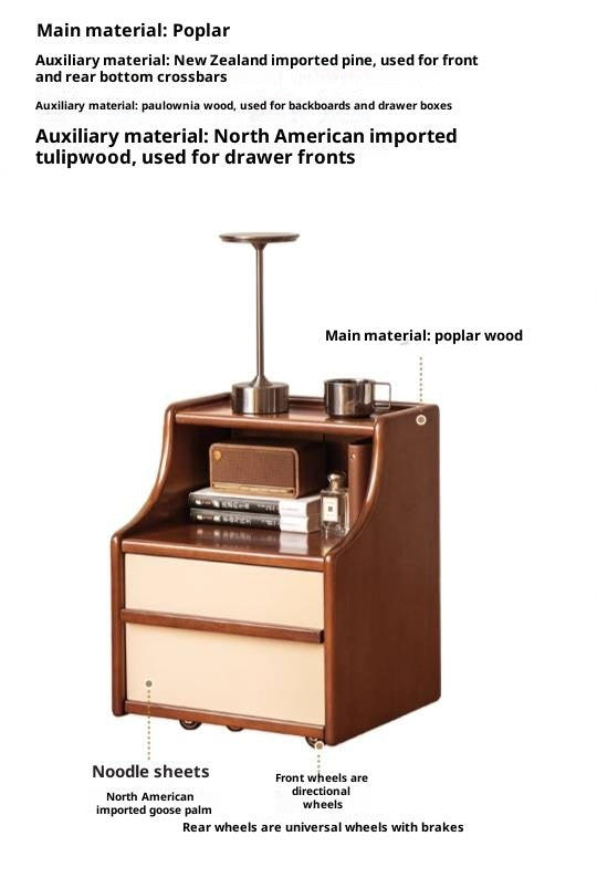 Poplar Solid Wood Movable Bauhaus Style Nightstand