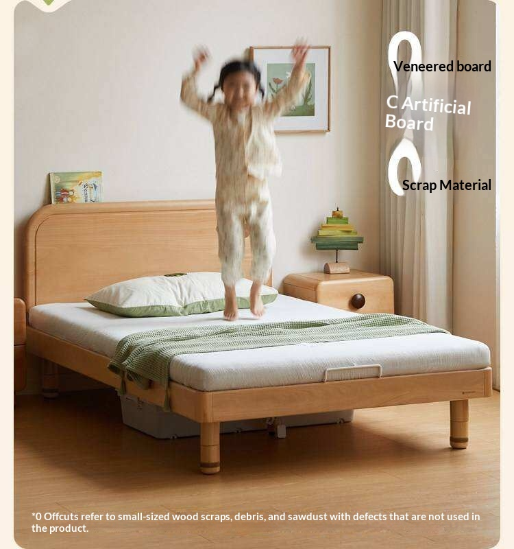 Beech Solid Wood Kids Platform Bed with Night Light