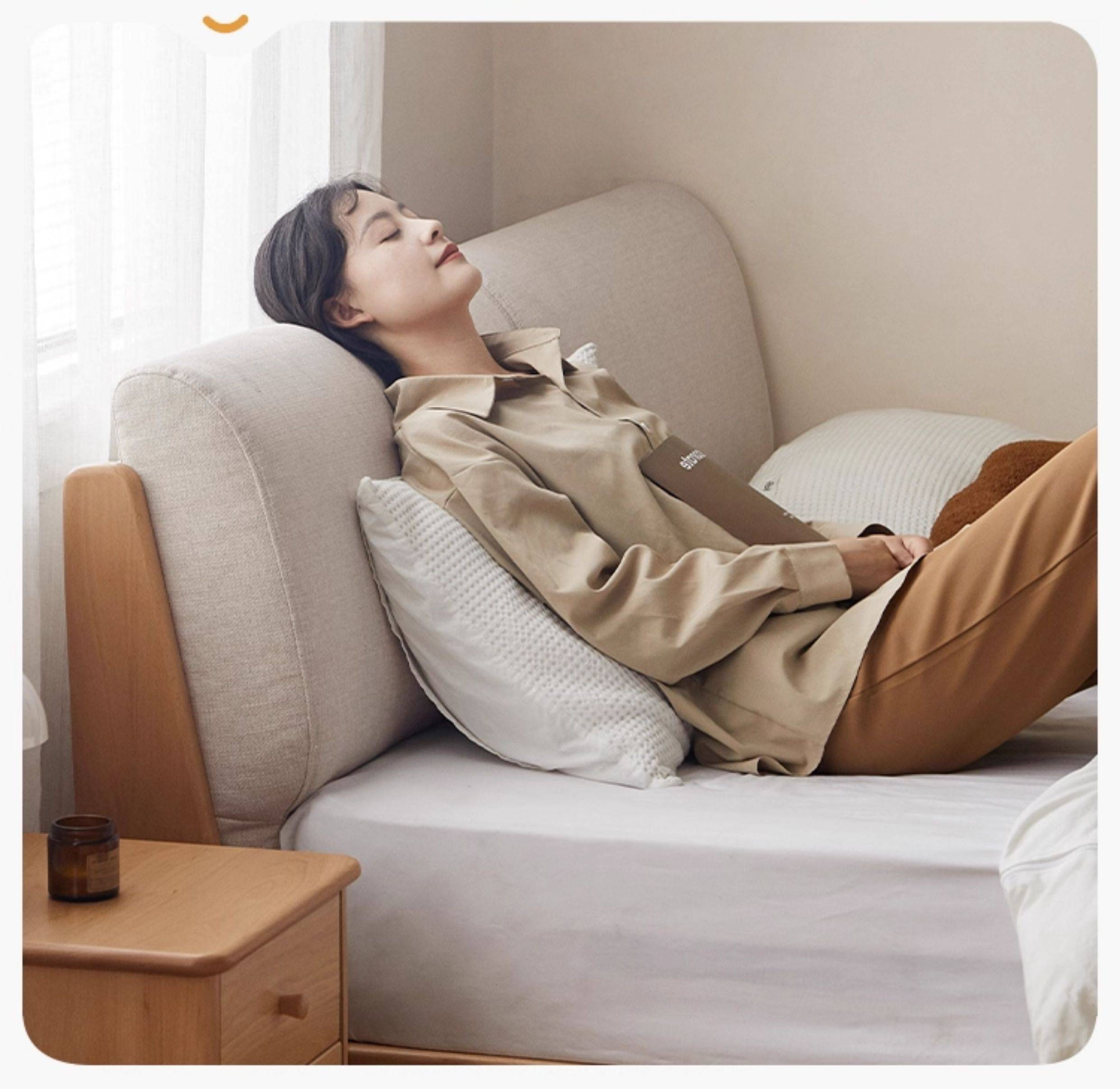 Beech Solid Wood Upholstered King Bed — Soft Headboard with Fabric Upholstery