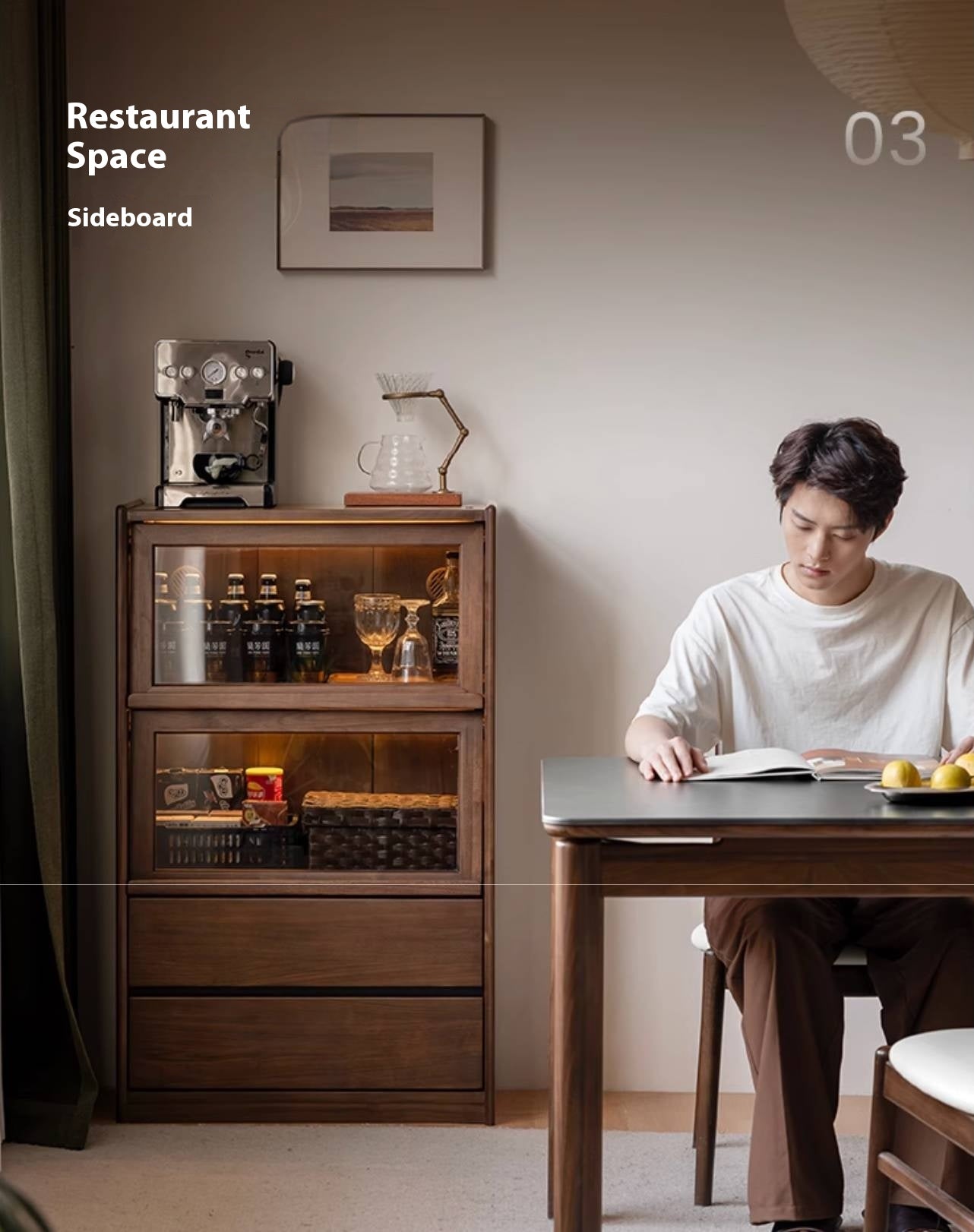 Black Walnut, Solid Longan Hardwood, Ash Solid Wood Modern Style Side Cabinet.